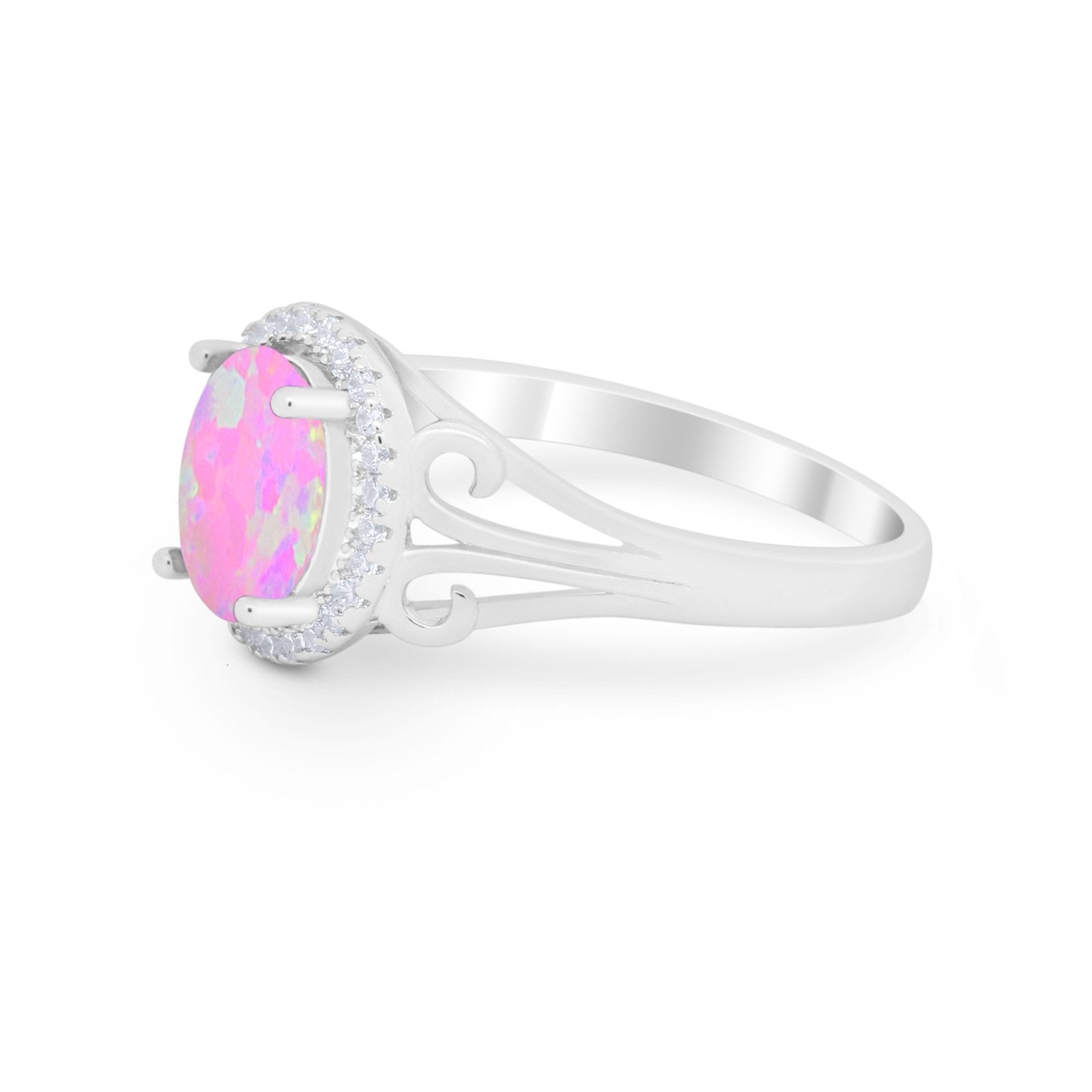 Halo Filigree Oval Wedding Ring Round Simulated Cubic Zirconia 925 Sterling Silver