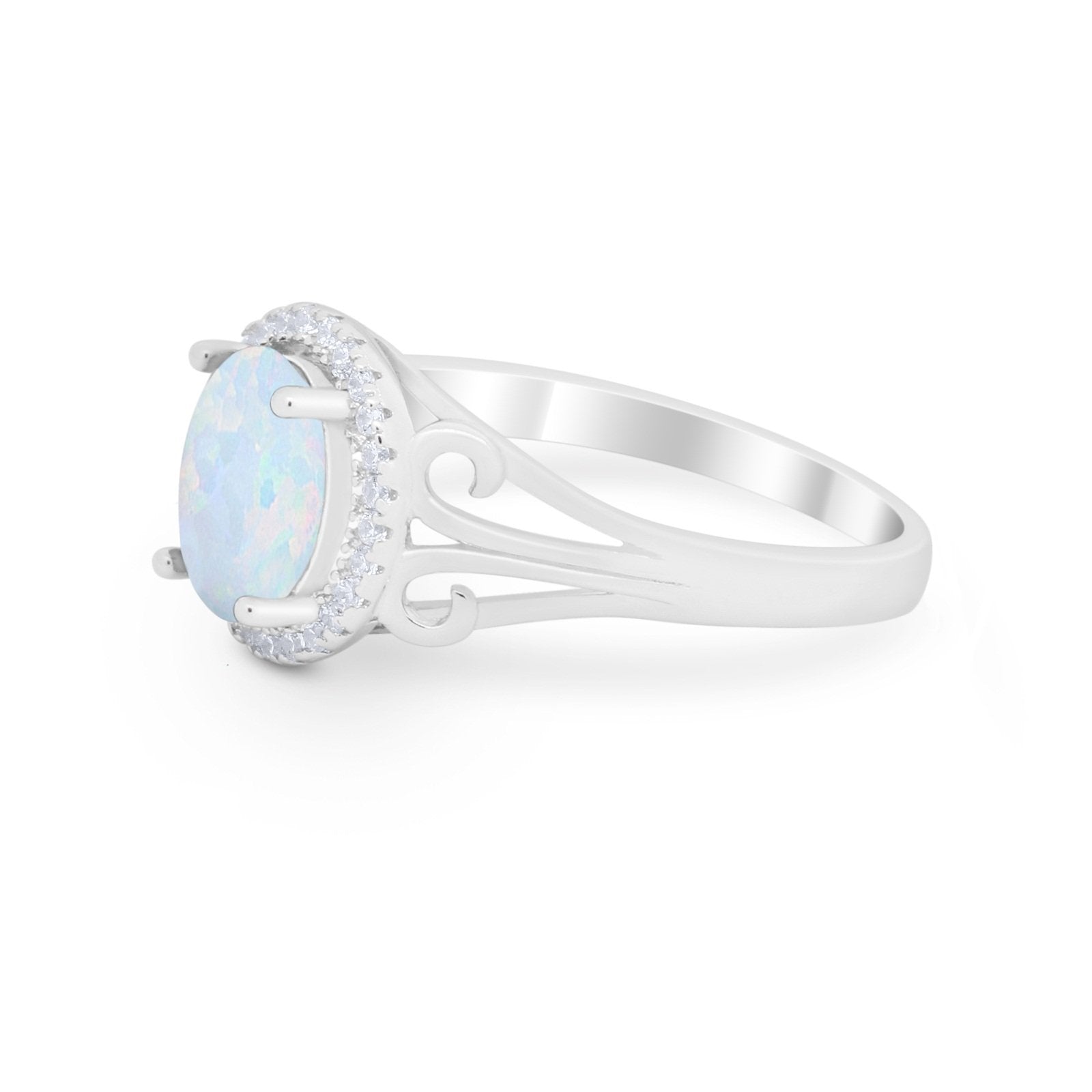 Halo Filigree Oval Wedding Ring Round Simulated Cubic Zirconia 925 Sterling Silver