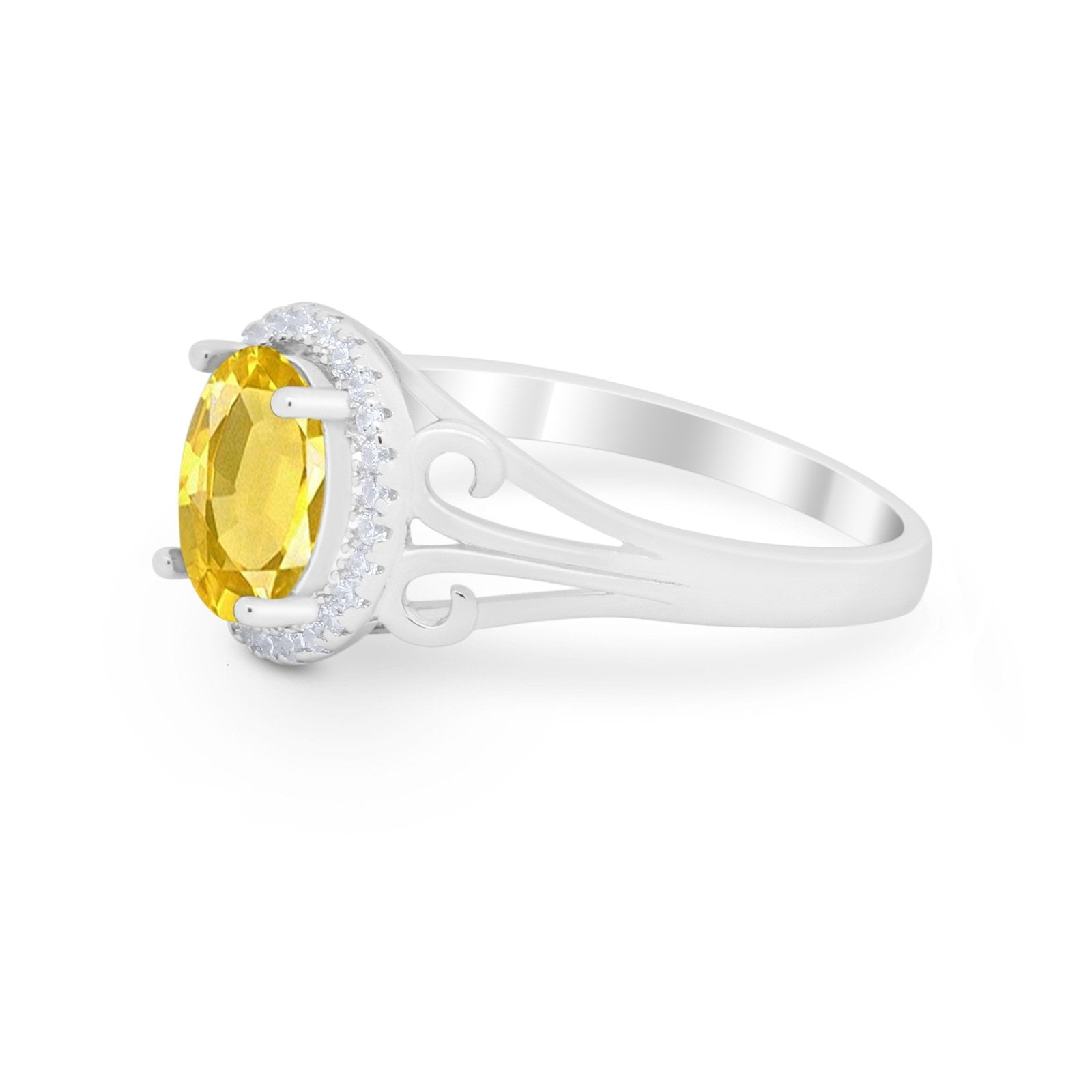 Halo Filigree Oval Wedding Ring Round Simulated Cubic Zirconia 925 Sterling Silver