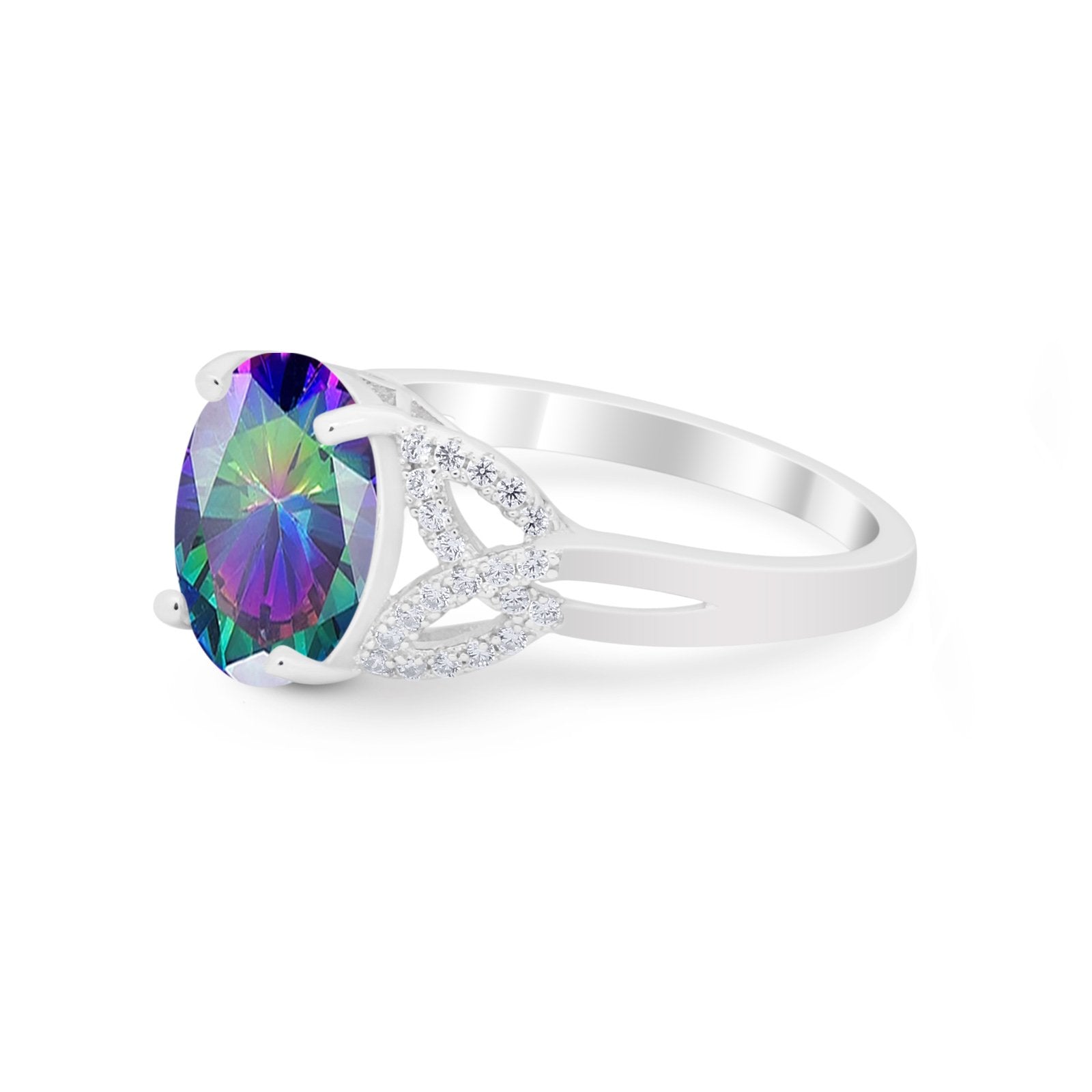 Celtic Oval Wedding Engagement Ring Round Cubic Zirconia 925 Sterling Silver