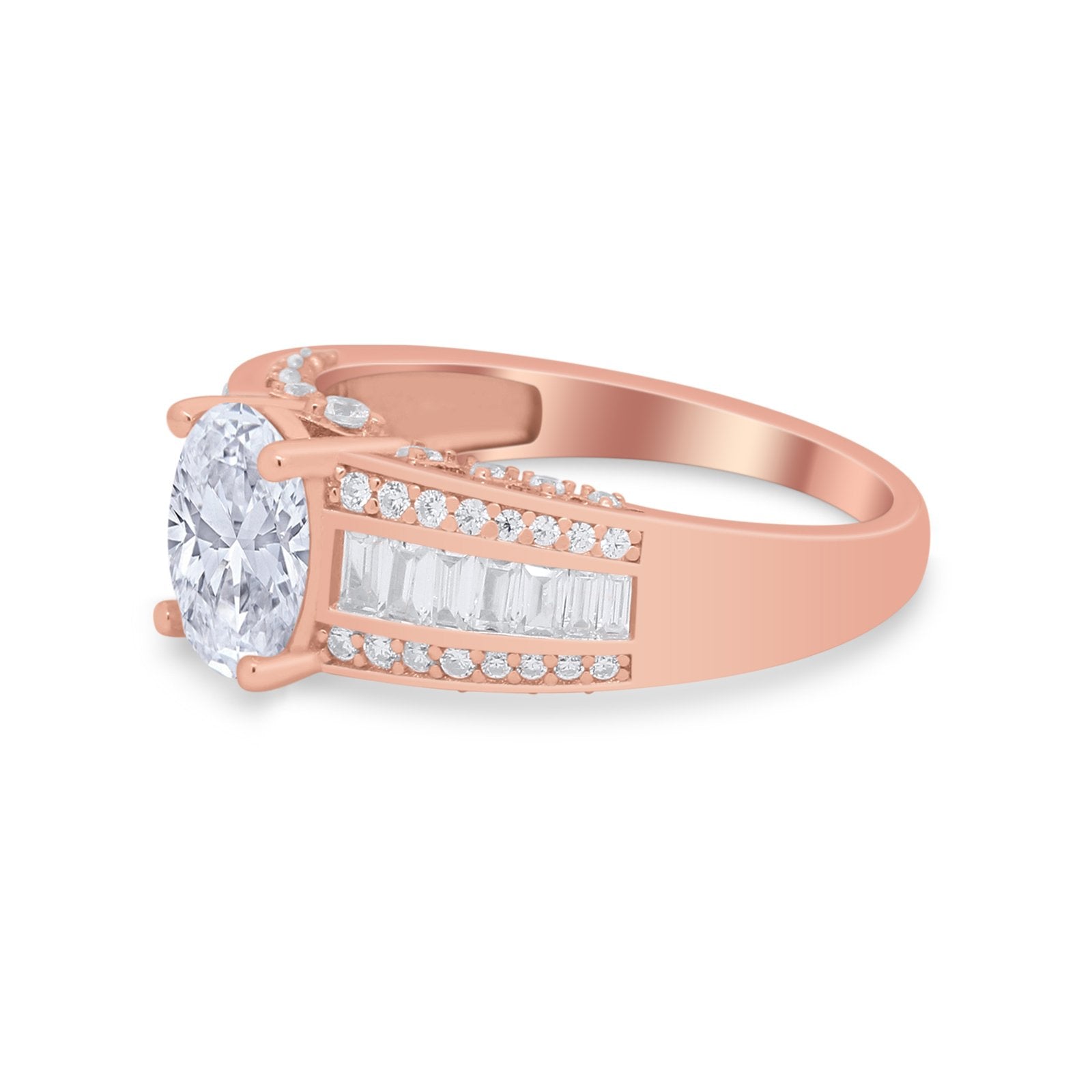 Vintage Oval Engagement Ring Round Simulated Cubic Zirconia 925 Sterling Silver