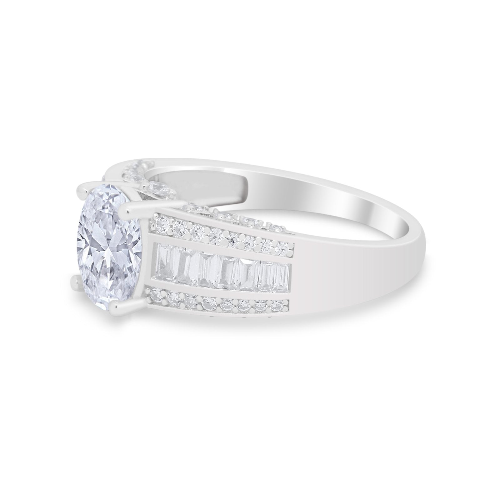 Vintage Oval Engagement Ring Round Simulated Cubic Zirconia 925 Sterling Silver