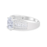 Vintage Oval Engagement Ring Round Simulated Cubic Zirconia 925 Sterling Silver