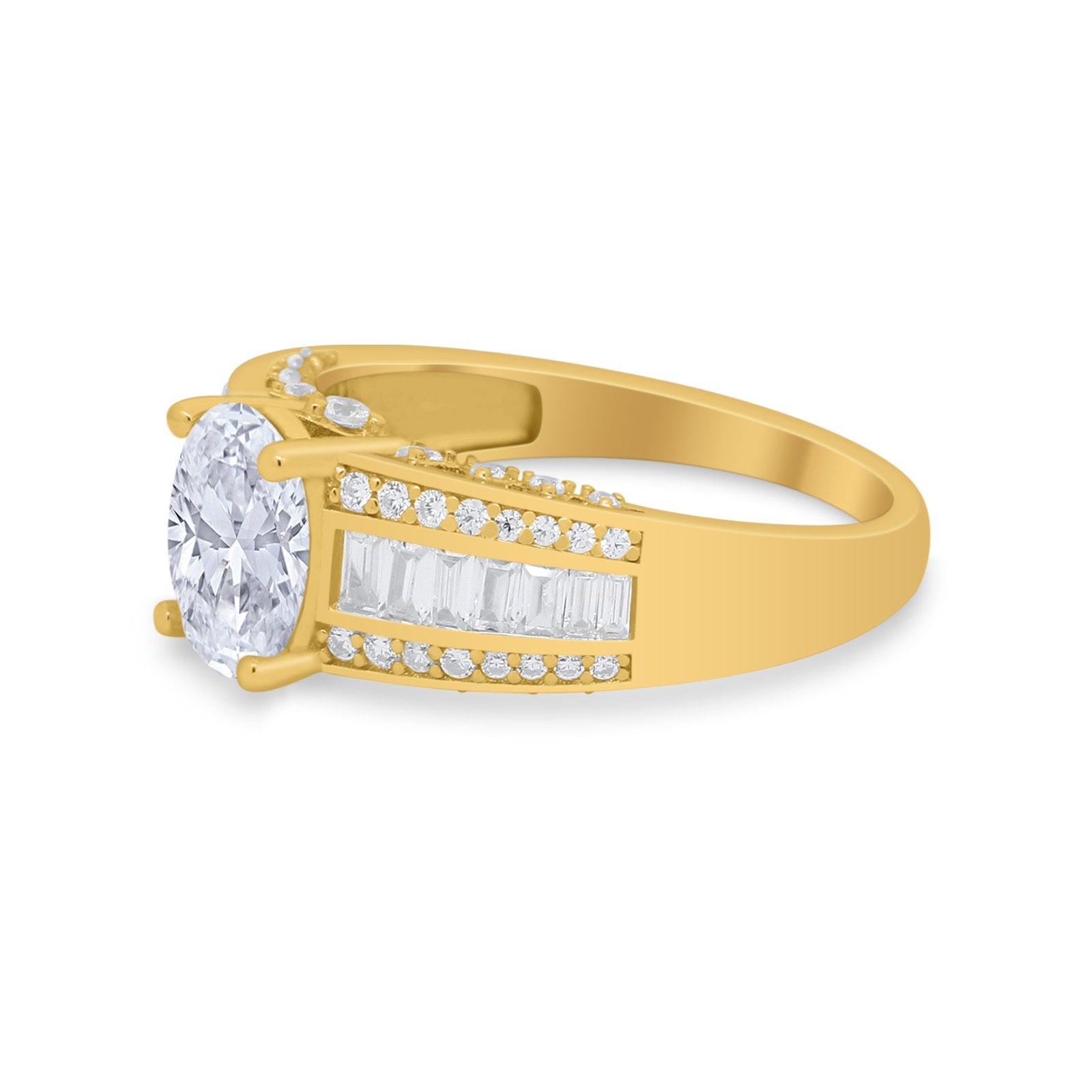 Vintage Oval Engagement Ring Round Simulated Cubic Zirconia 925 Sterling Silver