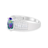 Vintage Oval Engagement Ring Round Simulated Cubic Zirconia 925 Sterling Silver