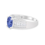 Vintage Oval Engagement Ring Round Simulated Cubic Zirconia 925 Sterling Silver