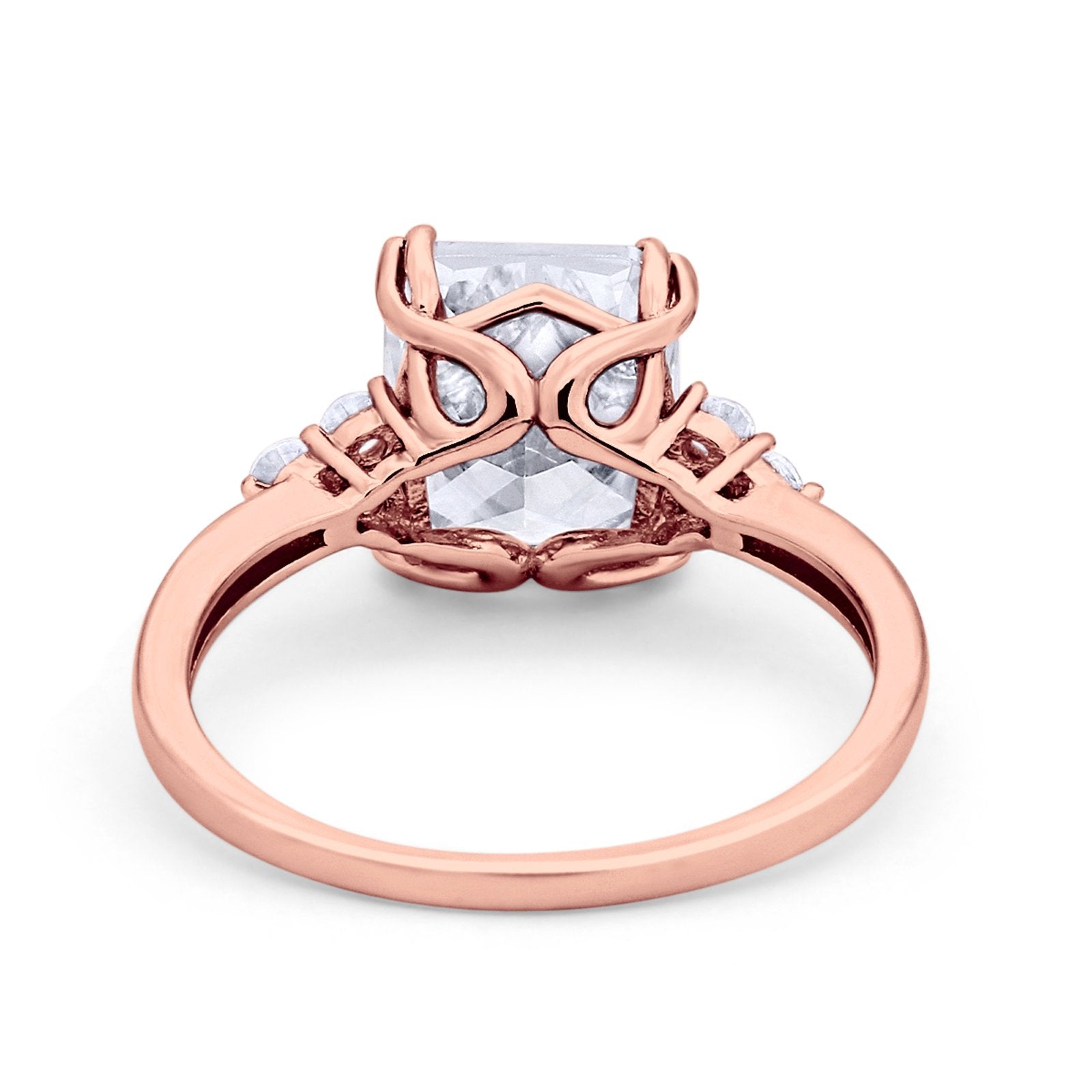 Art Deco Wedding Ring Round Simulated Cubic Zirconia 925 Sterling Silver