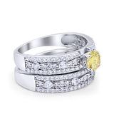 Two Piece Bridal Set Ring Round Simulated Cubic Zirconia 925 Sterling Silver