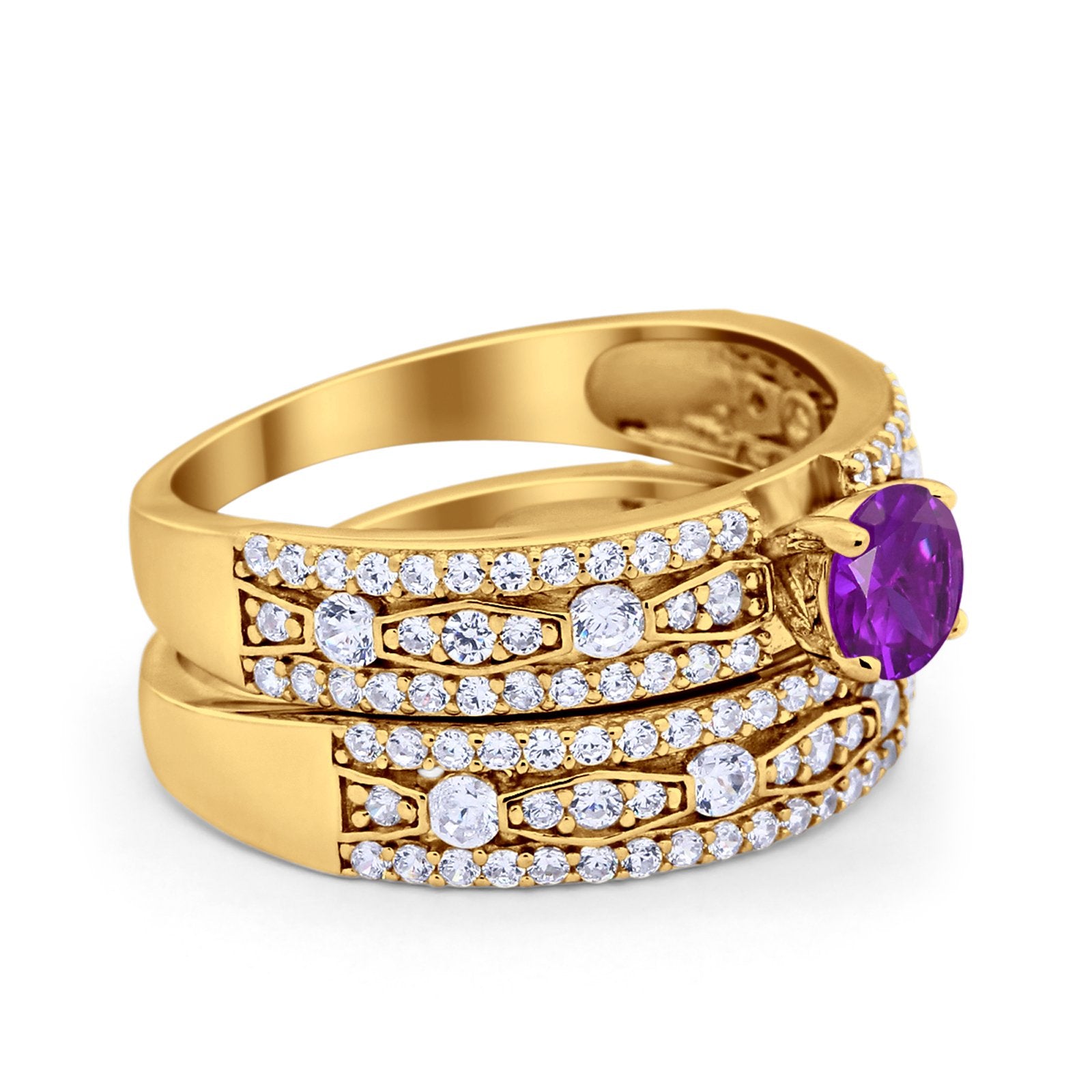 Two Piece Bridal Set Ring Round Simulated Cubic Zirconia 925 Sterling Silver