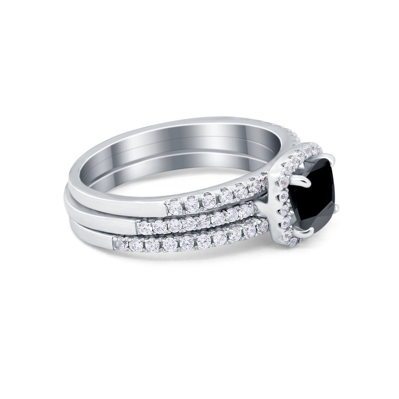 3Piece Wedding Ring Band Round Simulated Cubic Zirconia 925 Sterling Silver