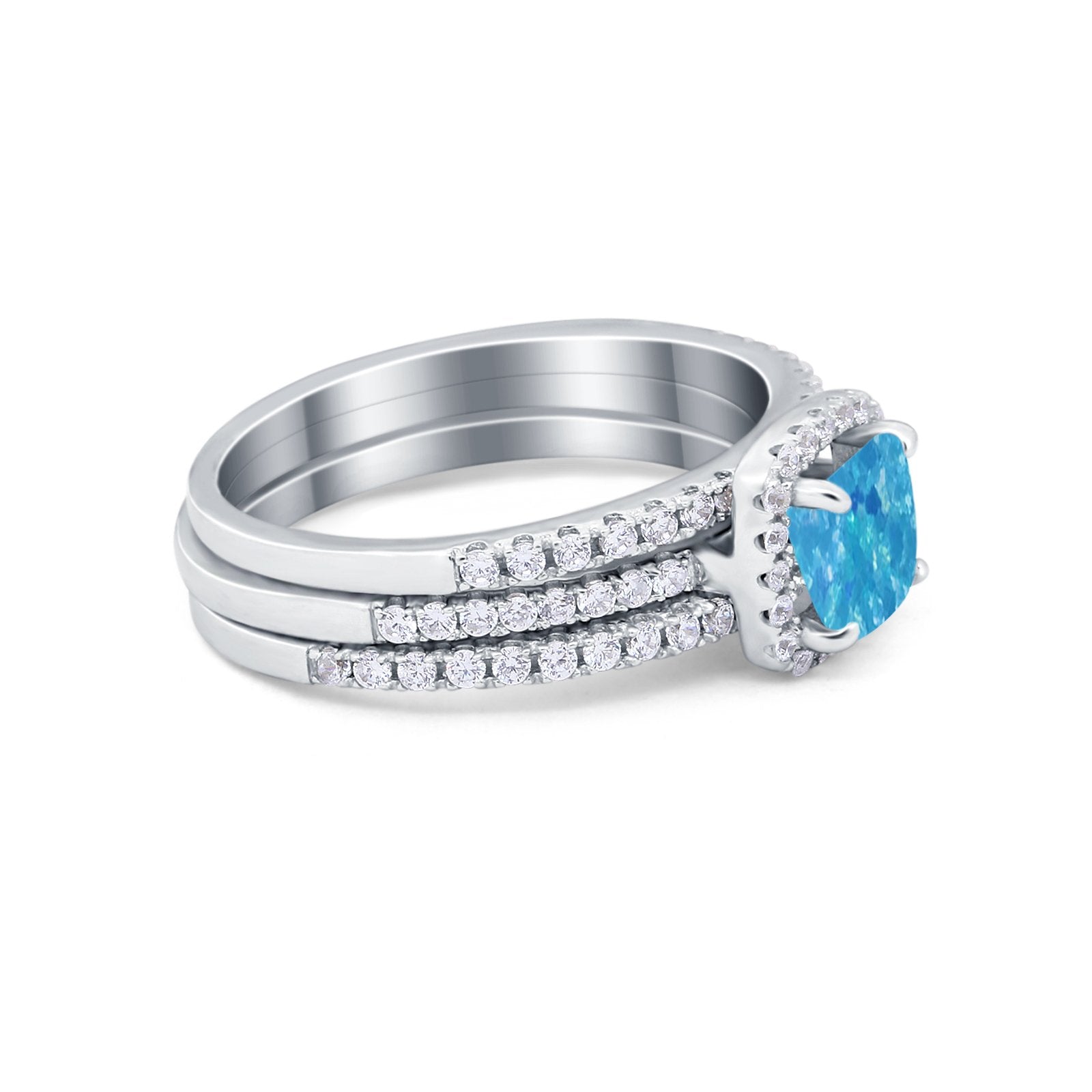 3Piece Wedding Ring Band Round Simulated Cubic Zirconia 925 Sterling Silver