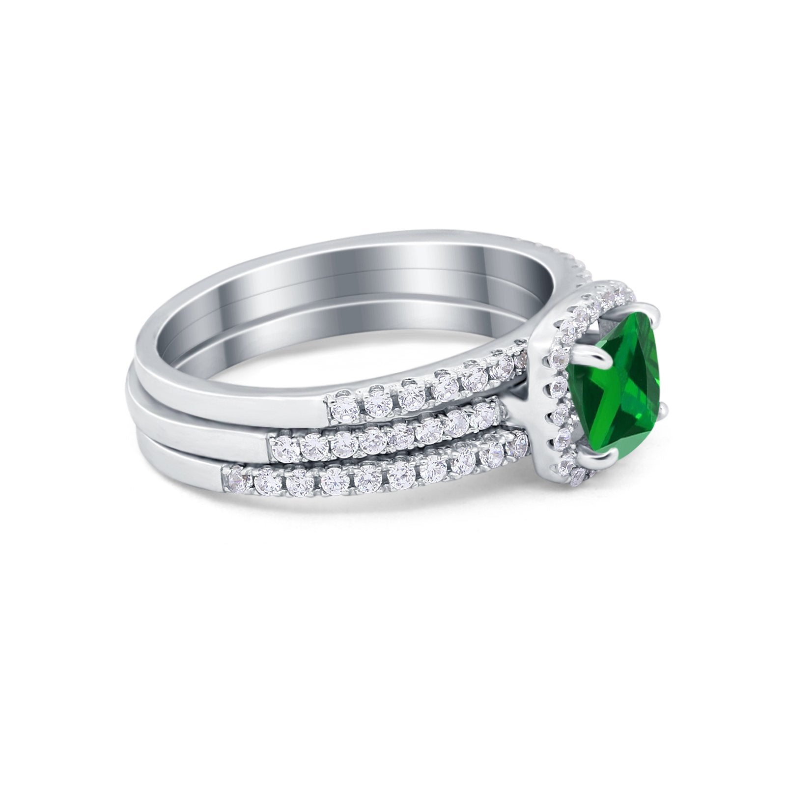 3Piece Wedding Ring Band Round Simulated Cubic Zirconia 925 Sterling Silver