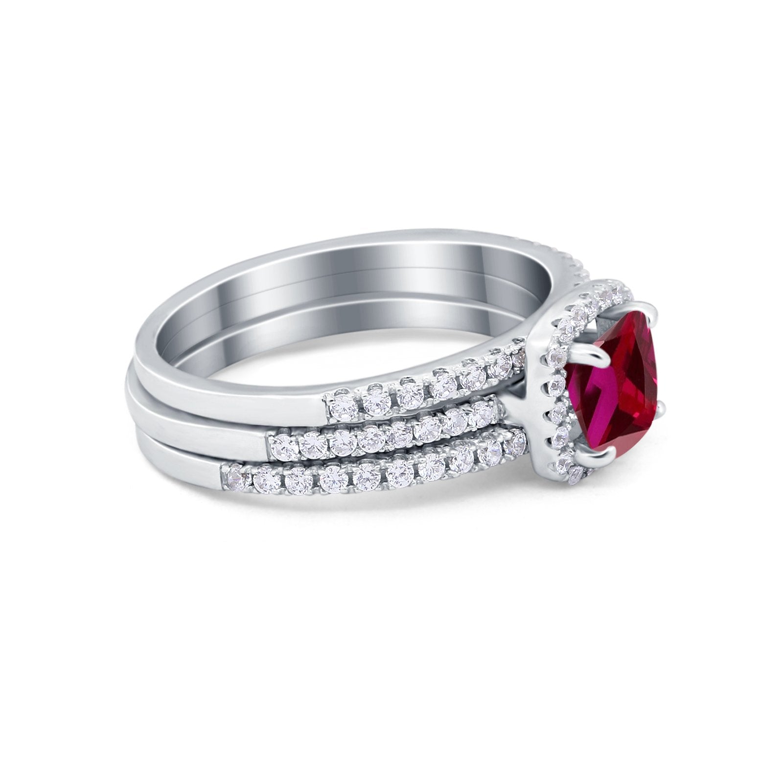 3Piece Wedding Ring Band Round Simulated Cubic Zirconia 925 Sterling Silver