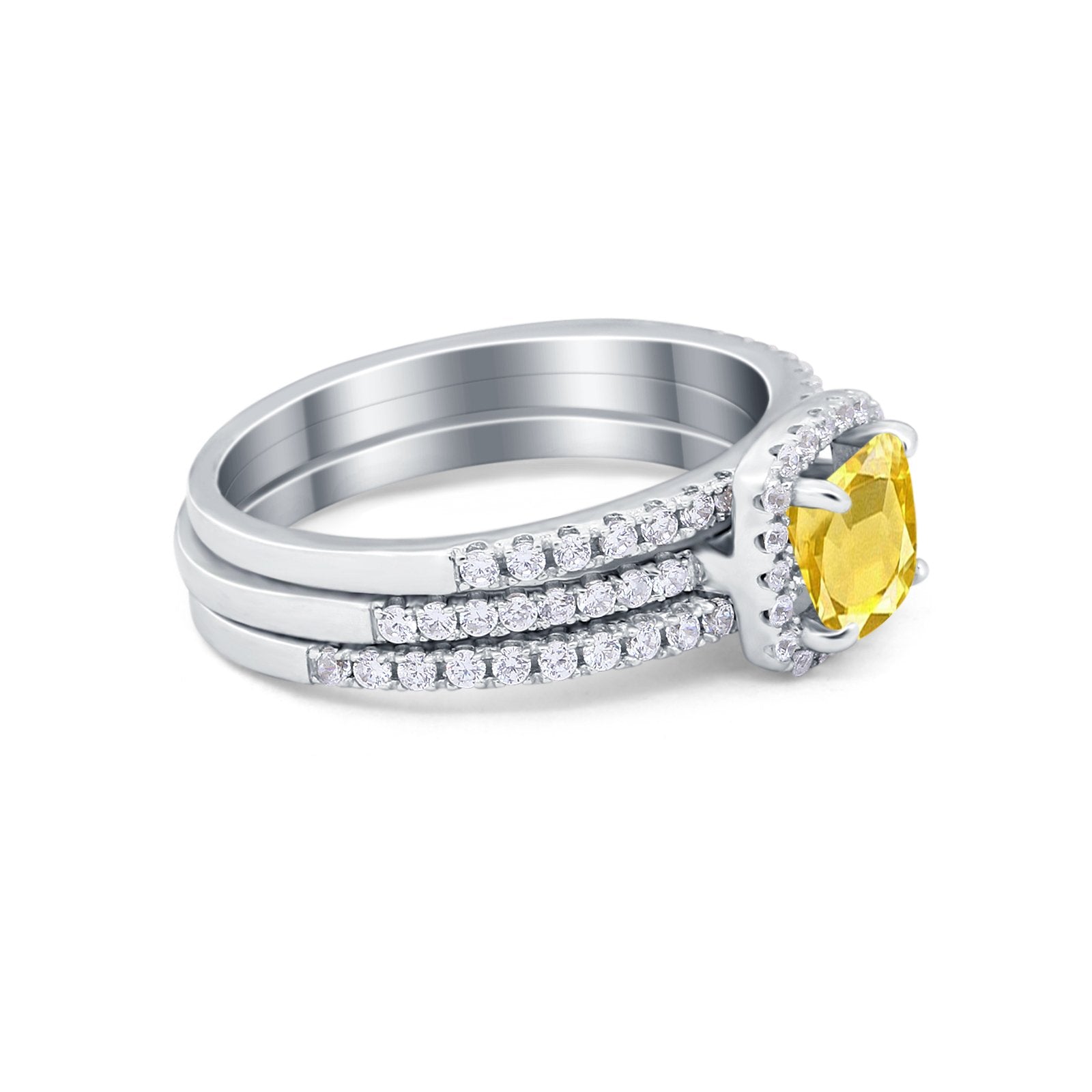 3Piece Wedding Ring Band Round Simulated Cubic Zirconia 925 Sterling Silver