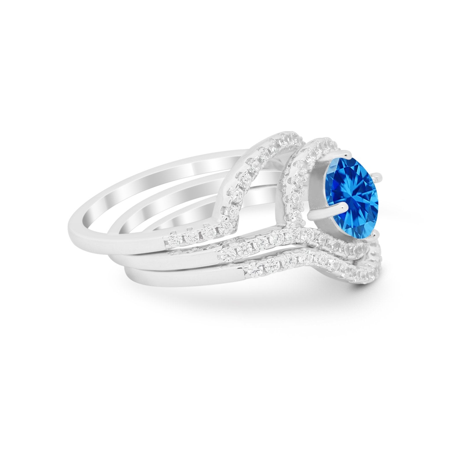 Three Piece Ring Band Round Simulated Cubic Zirconia 925 Sterling Silver