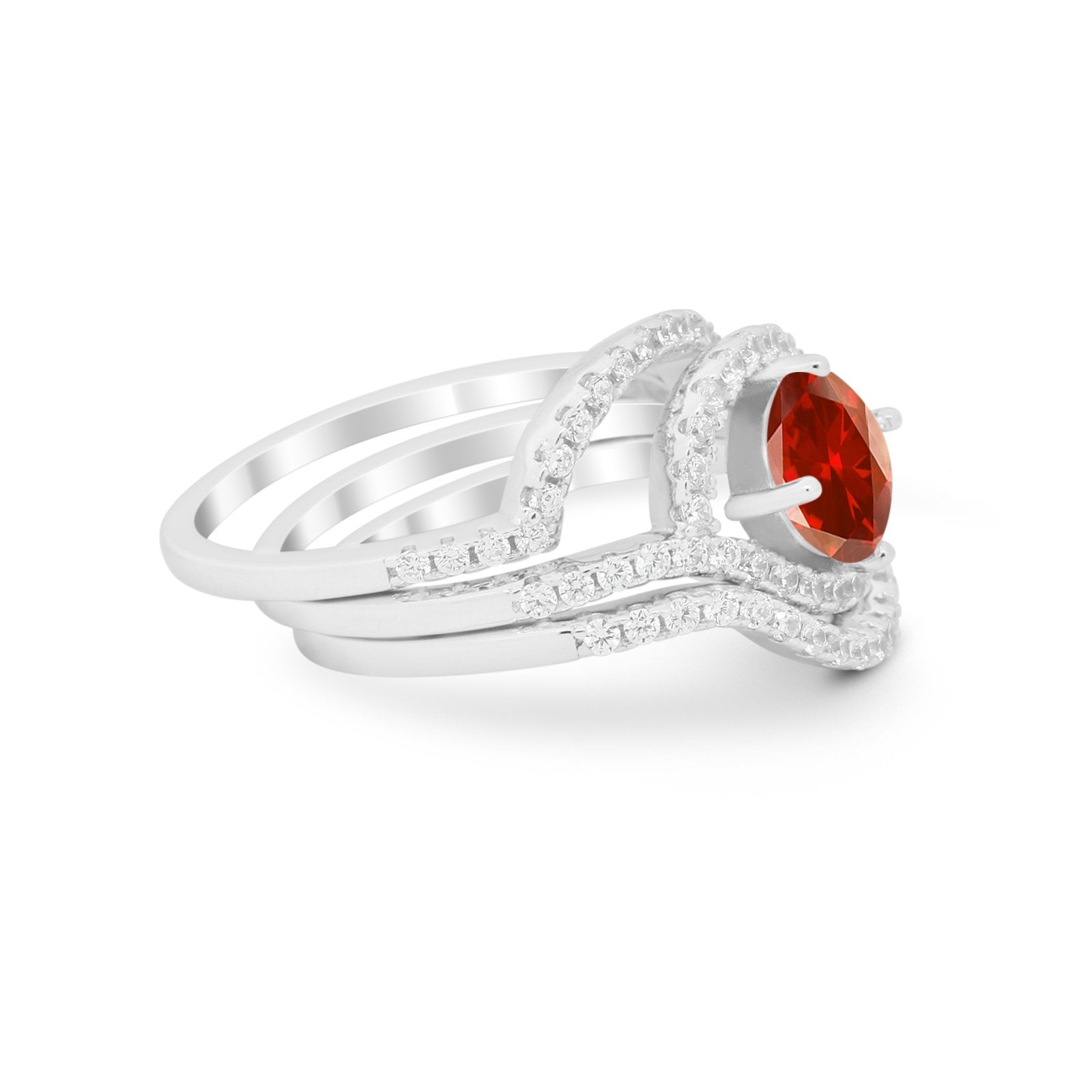 Three Piece Ring Band Round Simulated Cubic Zirconia 925 Sterling Silver