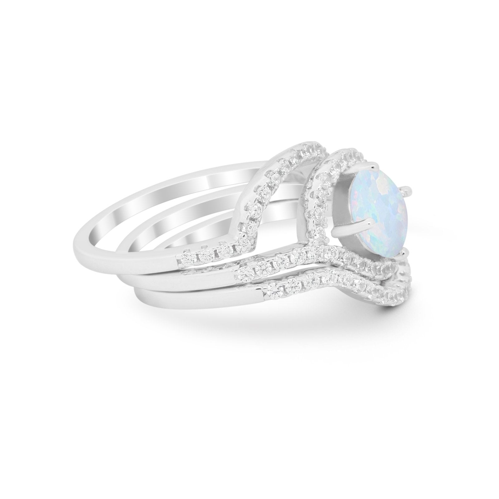 Three Piece Ring Band Round Simulated Cubic Zirconia 925 Sterling Silver