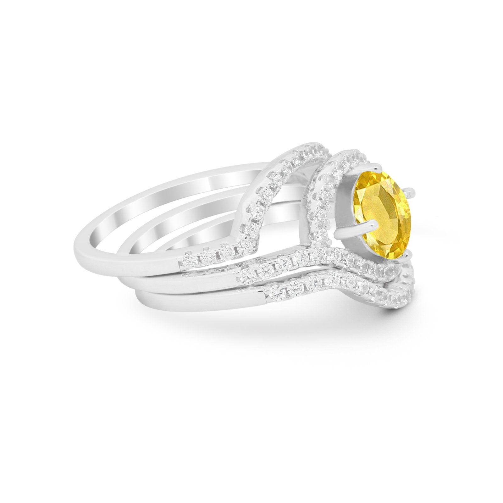 Three Piece Ring Band Round Simulated Cubic Zirconia 925 Sterling Silver