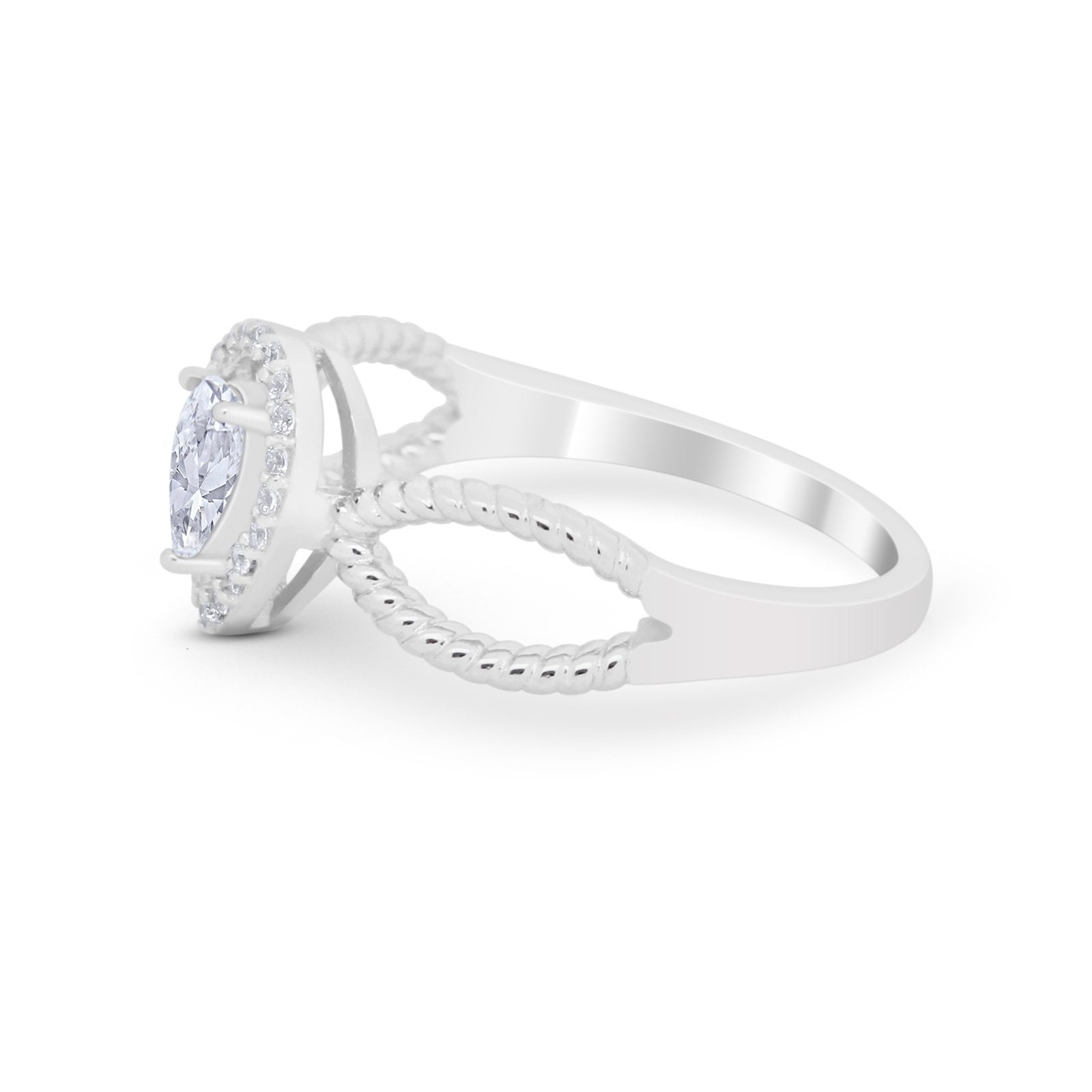 Teardrop Wedding Ring Pear Round Simulated Cubic Zirconia 925 Sterling Silver