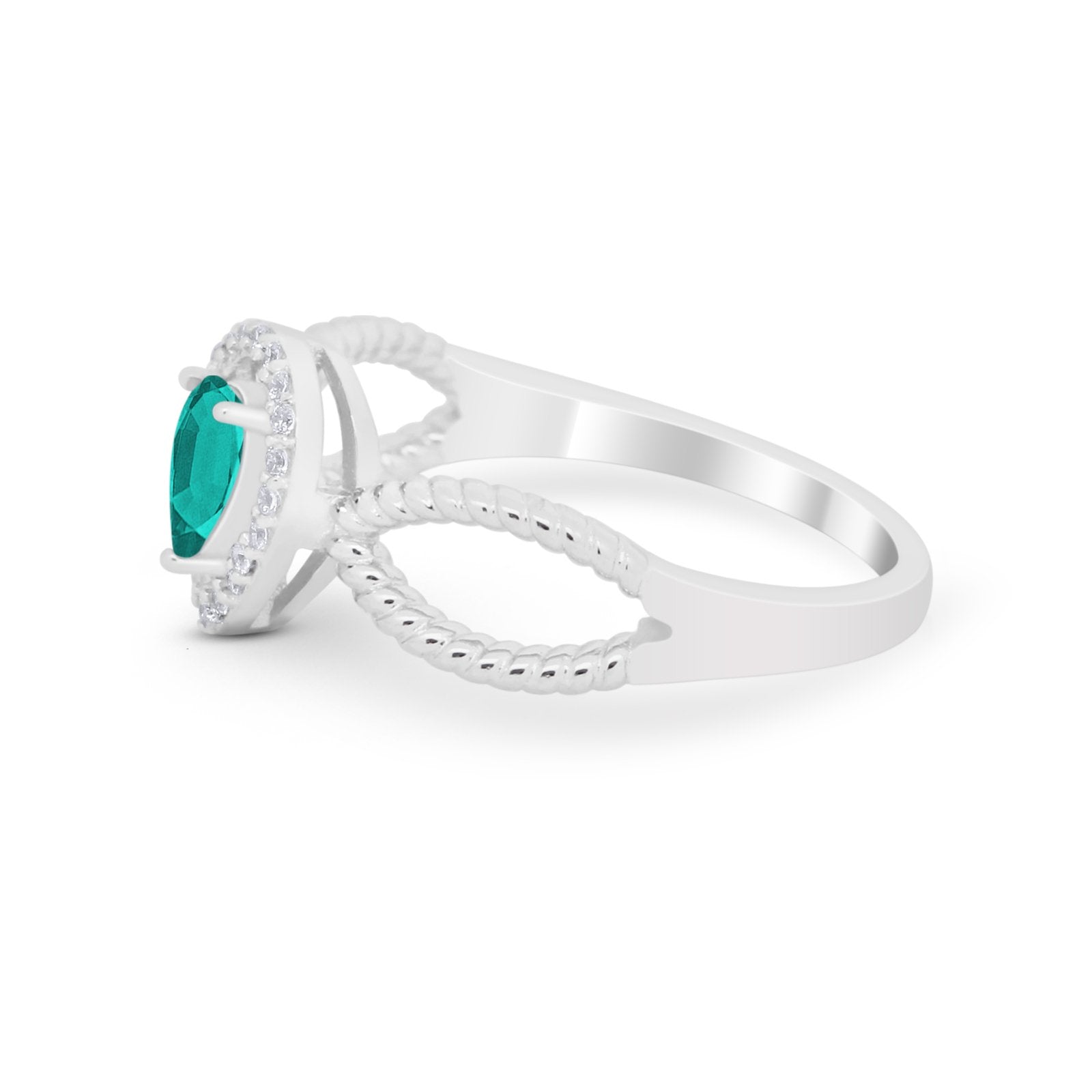 Teardrop Wedding Ring Pear Round Simulated Cubic Zirconia 925 Sterling Silver