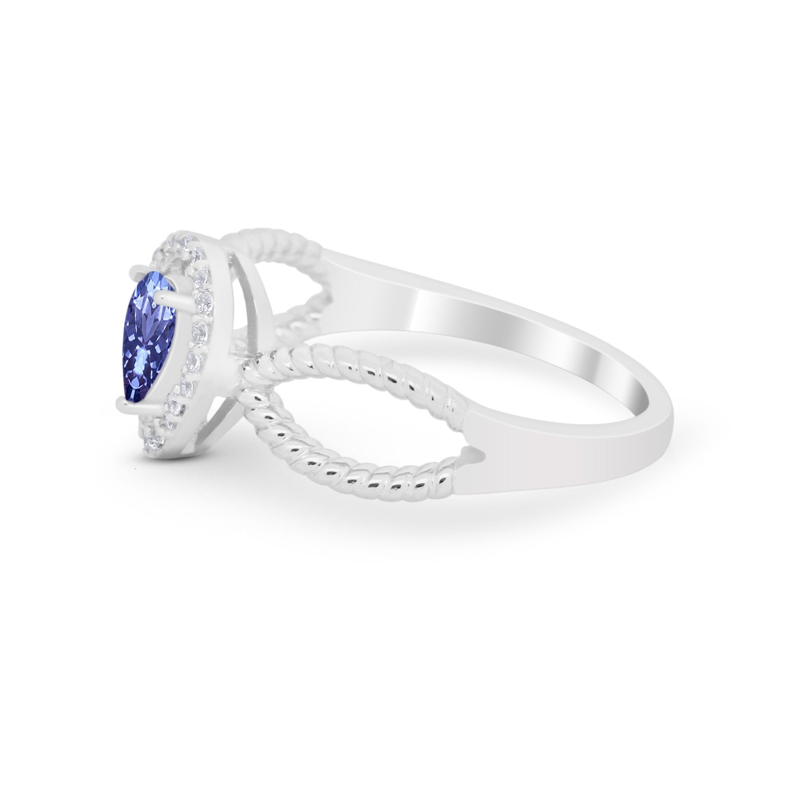 Teardrop Wedding Ring Pear Round Simulated Cubic Zirconia 925 Sterling Silver