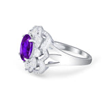 Art Deco Oval Wedding Ring Round Simulated Cubic Zirconia 925 Sterling Silver