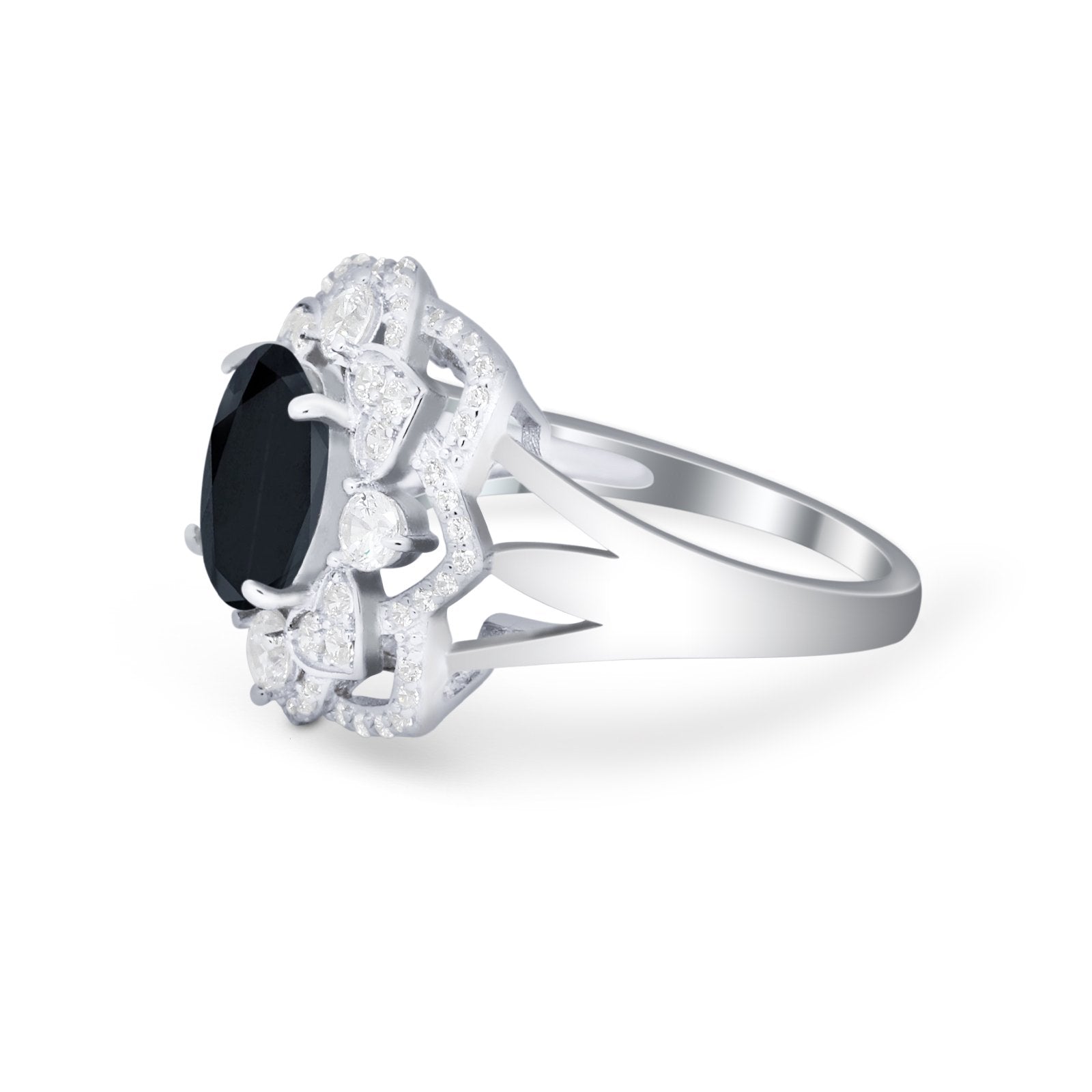 Art Deco Oval Wedding Ring Round Simulated Cubic Zirconia 925 Sterling Silver