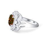 Art Deco Oval Wedding Ring Round Simulated Cubic Zirconia 925 Sterling Silver
