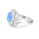 Art Deco Oval Wedding Ring Round Simulated Cubic Zirconia 925 Sterling Silver