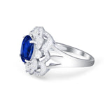 Art Deco Oval Wedding Ring Round Simulated Cubic Zirconia 925 Sterling Silver
