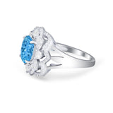 Art Deco Oval Wedding Ring Round Simulated Cubic Zirconia 925 Sterling Silver