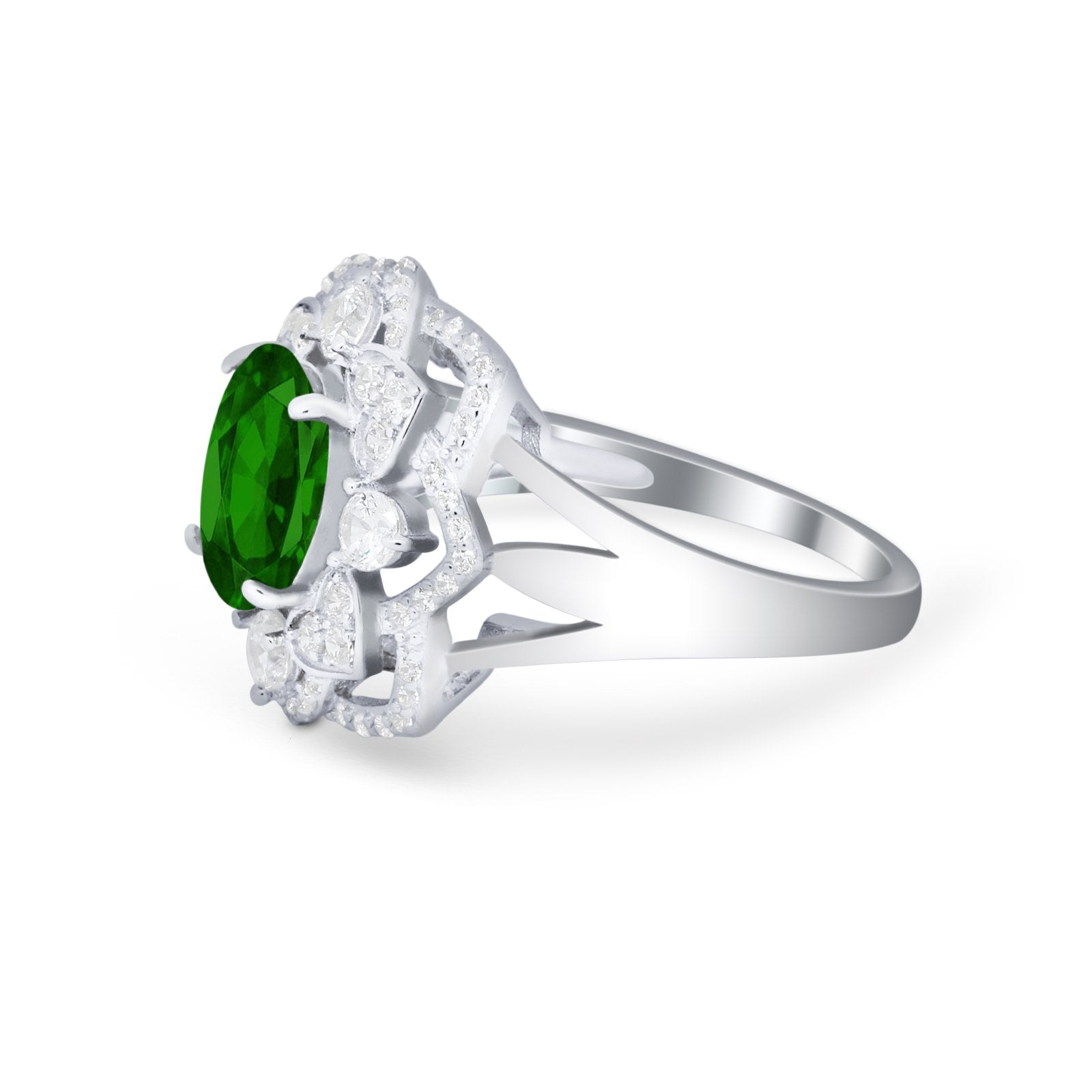 Art Deco Oval Wedding Ring Round Simulated Cubic Zirconia 925 Sterling Silver