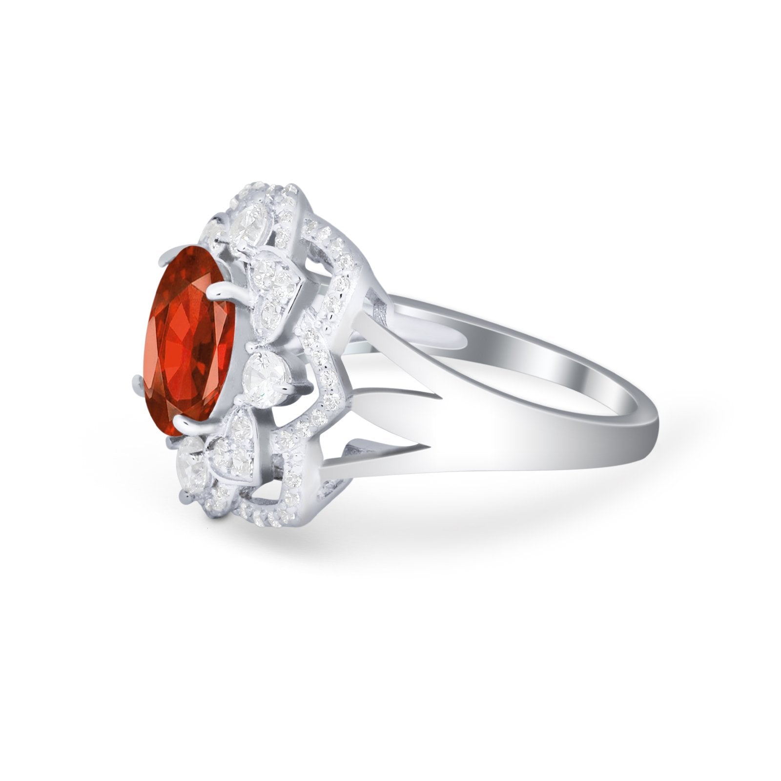 Art Deco Oval Wedding Ring Round Simulated Cubic Zirconia 925 Sterling Silver