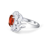 Art Deco Oval Wedding Ring Round Simulated Cubic Zirconia 925 Sterling Silver