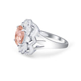 Art Deco Oval Wedding Ring Round Simulated Cubic Zirconia 925 Sterling Silver