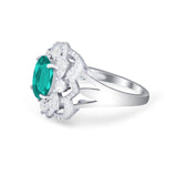 Art Deco Oval Wedding Ring Round Simulated Cubic Zirconia 925 Sterling Silver