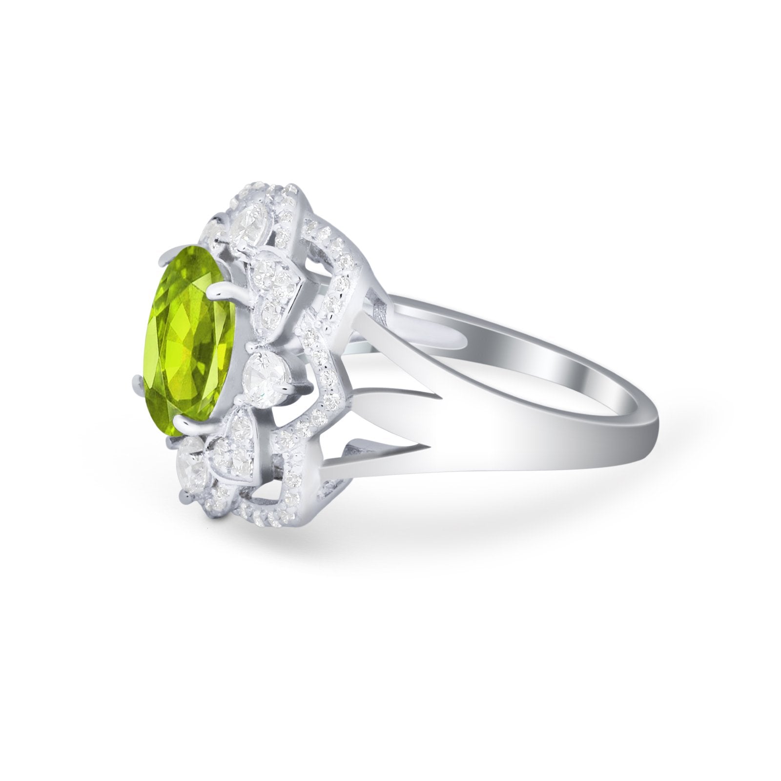 Art Deco Oval Wedding Ring Round Simulated Cubic Zirconia 925 Sterling Silver