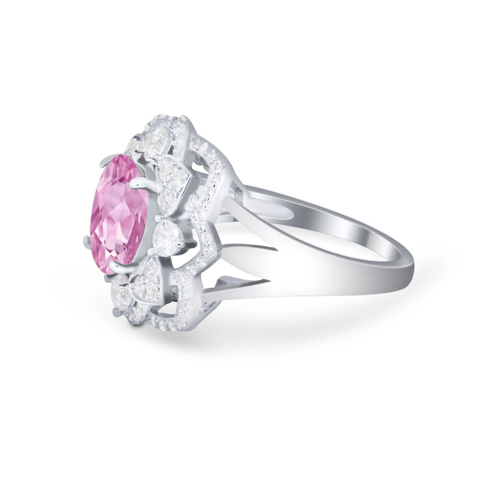 Art Deco Oval Wedding Ring Round Simulated Cubic Zirconia 925 Sterling Silver