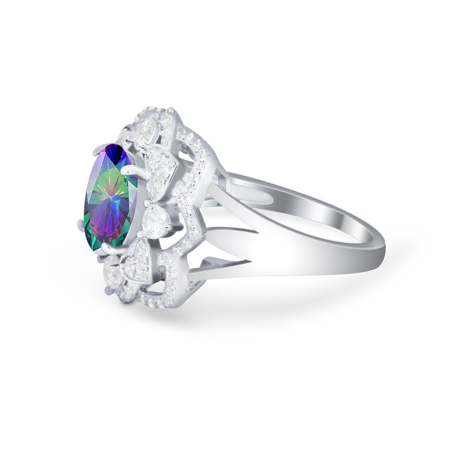 Art Deco Oval Wedding Ring Round Simulated Cubic Zirconia 925 Sterling Silver