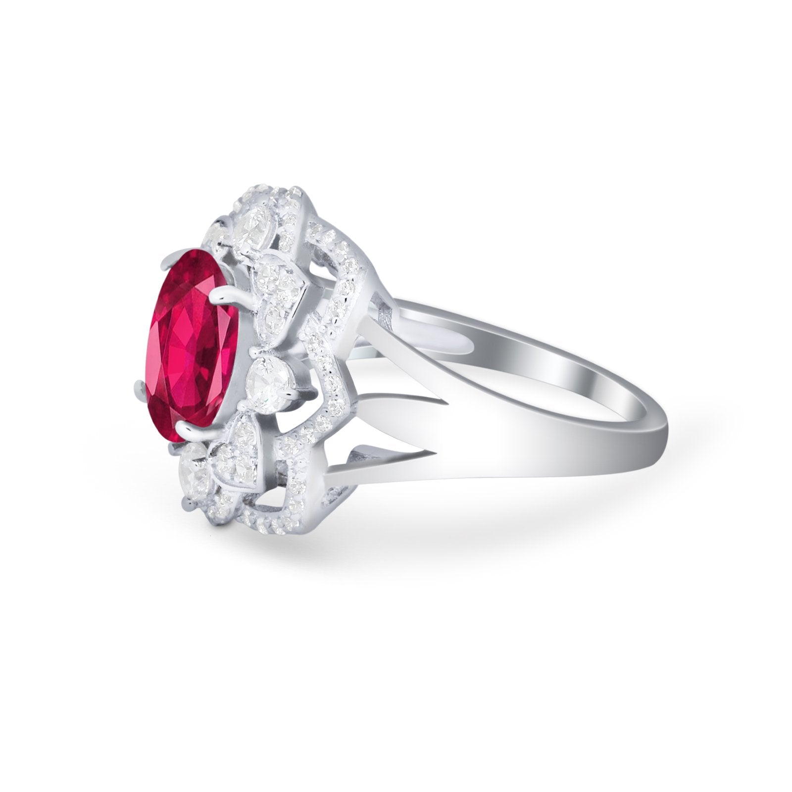 Art Deco Oval Wedding Ring Round Simulated Cubic Zirconia 925 Sterling Silver