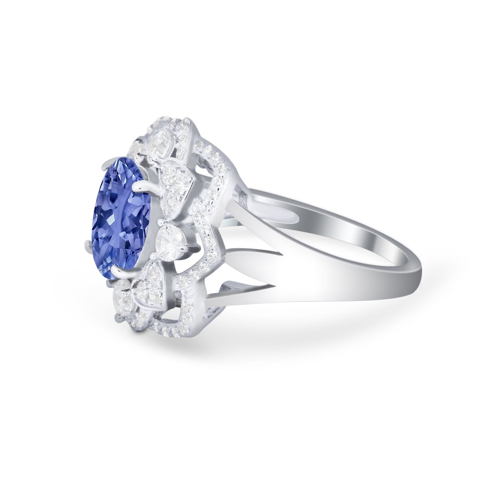 Art Deco Oval Wedding Ring Round Simulated Cubic Zirconia 925 Sterling Silver
