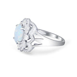 Art Deco Oval Wedding Ring Round Simulated Cubic Zirconia 925 Sterling Silver