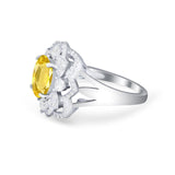 Art Deco Oval Wedding Ring Round Simulated Cubic Zirconia 925 Sterling Silver