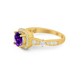 Vintage Art Deco Wedding Engagement Ring Round Cubic Zirconia 925 Sterling Silve-