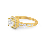 Vintage Art Deco Wedding Engagement Ring Round Cubic Zirconia 925 Sterling Silve-