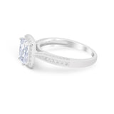 Vintage Emerald Cut Ring Round Simulated Cubic Zirconia 925 Sterling Silver