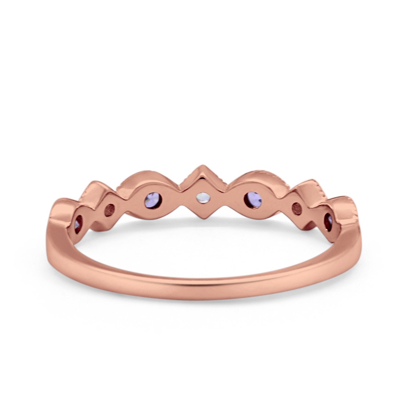 Art Deco Stacking Half Eternity Wedding Ring Simulated Round CZ 925 Sterling Silver