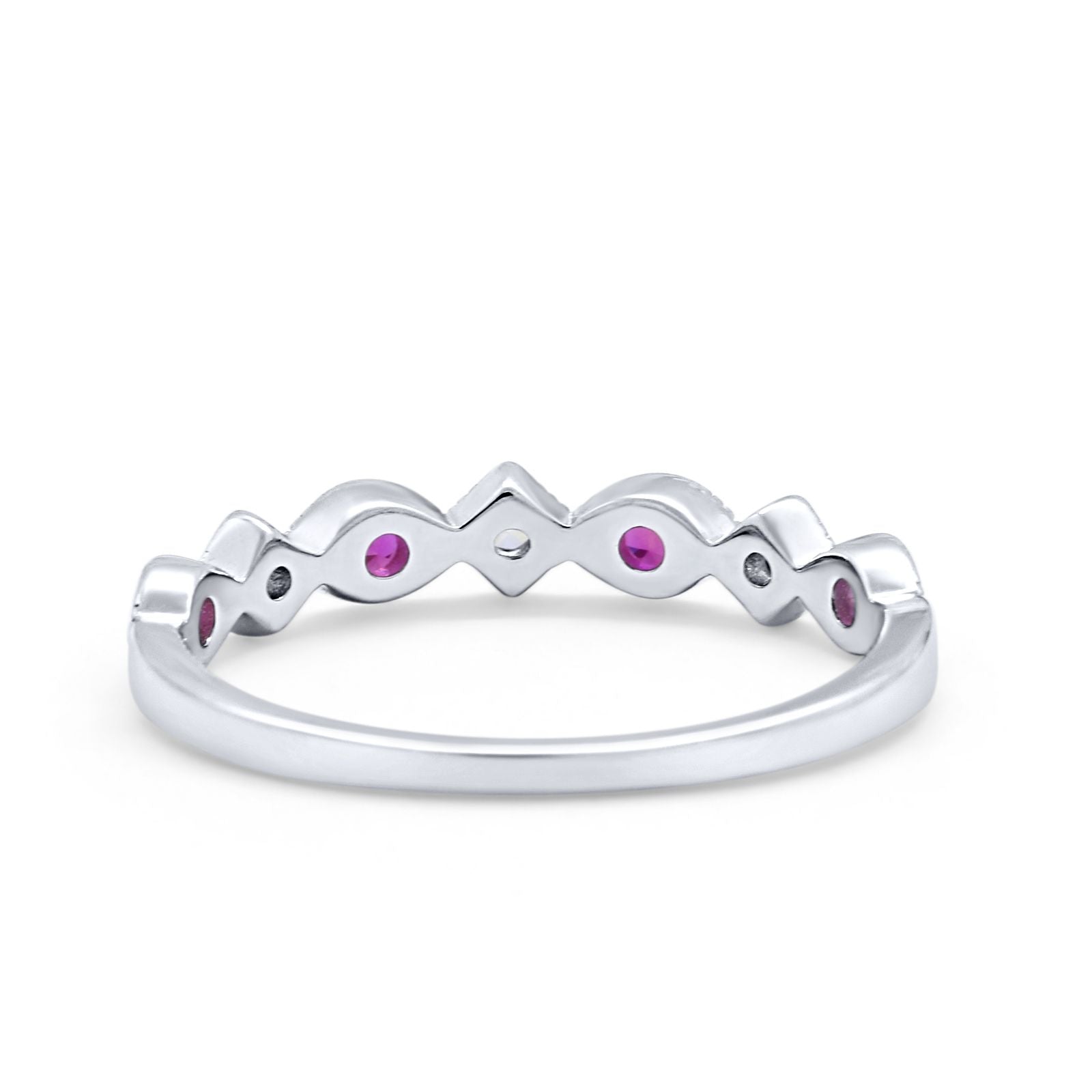 Art Deco Stacking Half Eternity Wedding Ring Simulated Round CZ 925 Sterling Silver