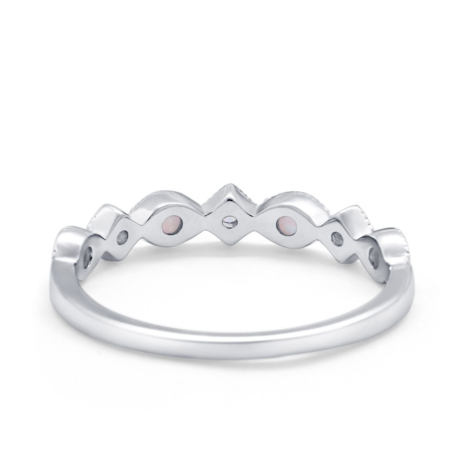 Art Deco Stacking Half Eternity Wedding Ring Simulated Round CZ 925 Sterling Silver