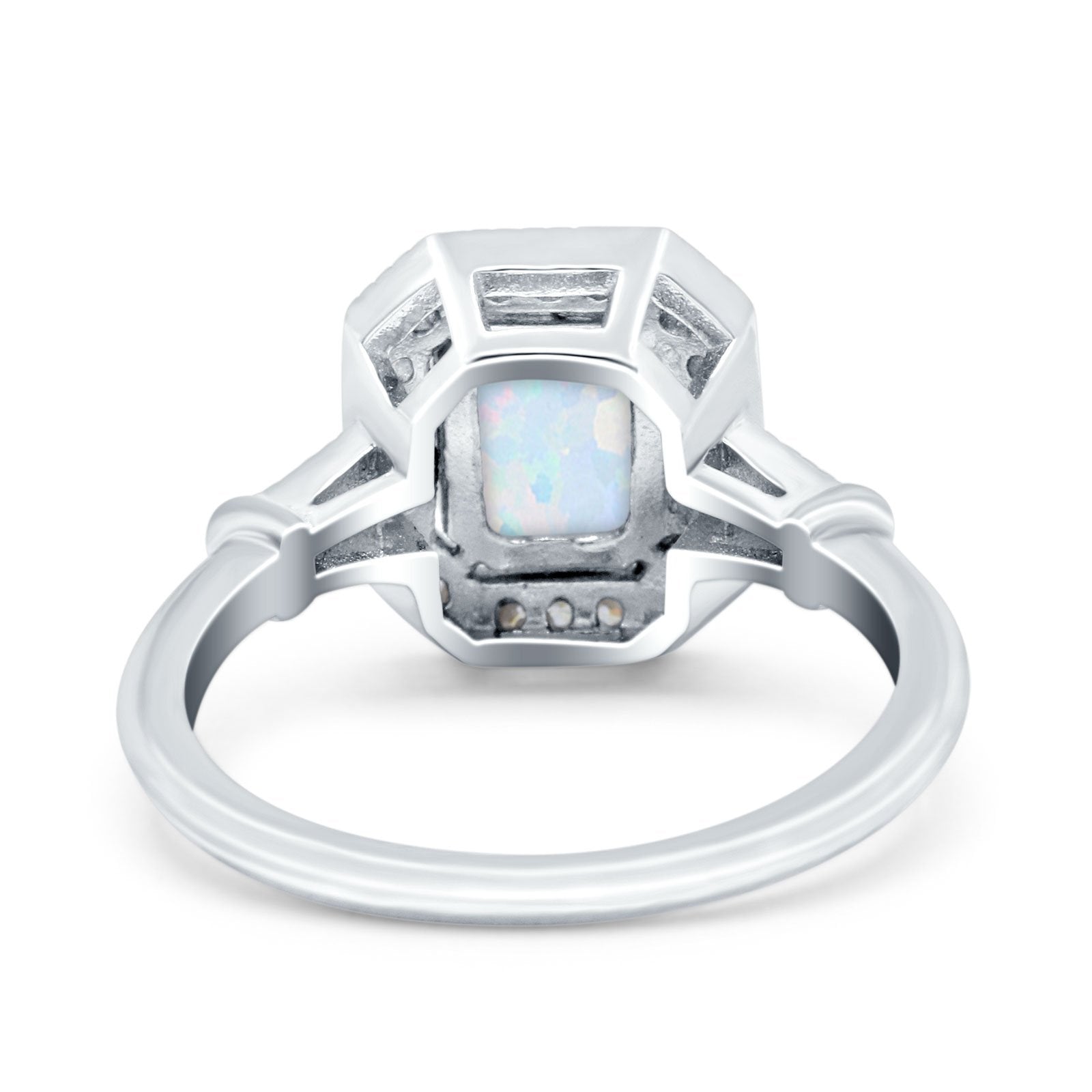 Radiant Cut Wedding Engagement Bridal Ring Lab Created Opal Round Simulated Cubic Zirconia 925 Sterling Silver